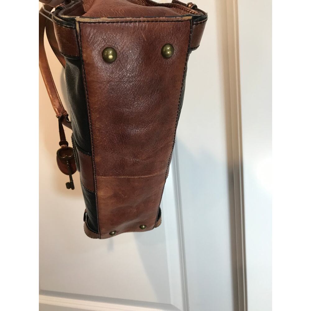 Fossil Reissue Vintage Brown and Black Leather Satchel Shoulder Bag Keyhole - Picture 5 of 10